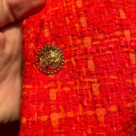Zara Tweed Blazer Vibrant Red/Orange, Gold Buttons, Size Medium - Picture 13 of 15
